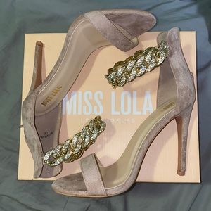 Nude suede high heels